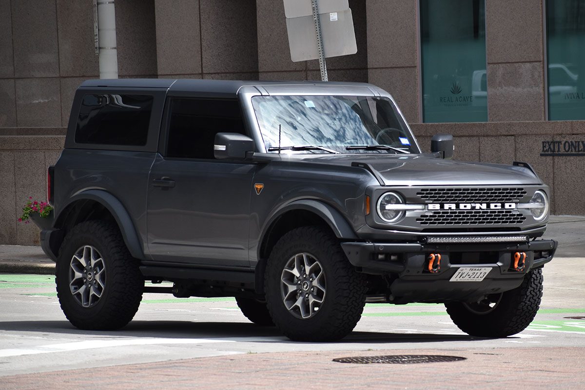 A portrait of a gray Ford Bronco Sport SUV