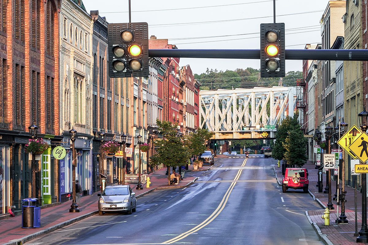 Early morning view with Washington street buildings